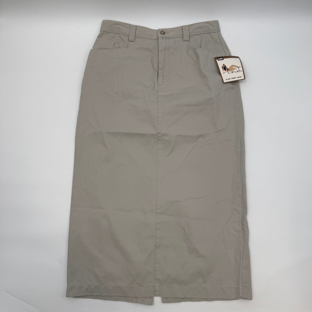 Lee Casuals Womens Size 12 Beige Front Midi Skirt Straight Twill Cotton Blend
